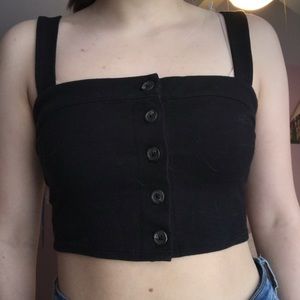 Black Crop Tank Top with Buttons